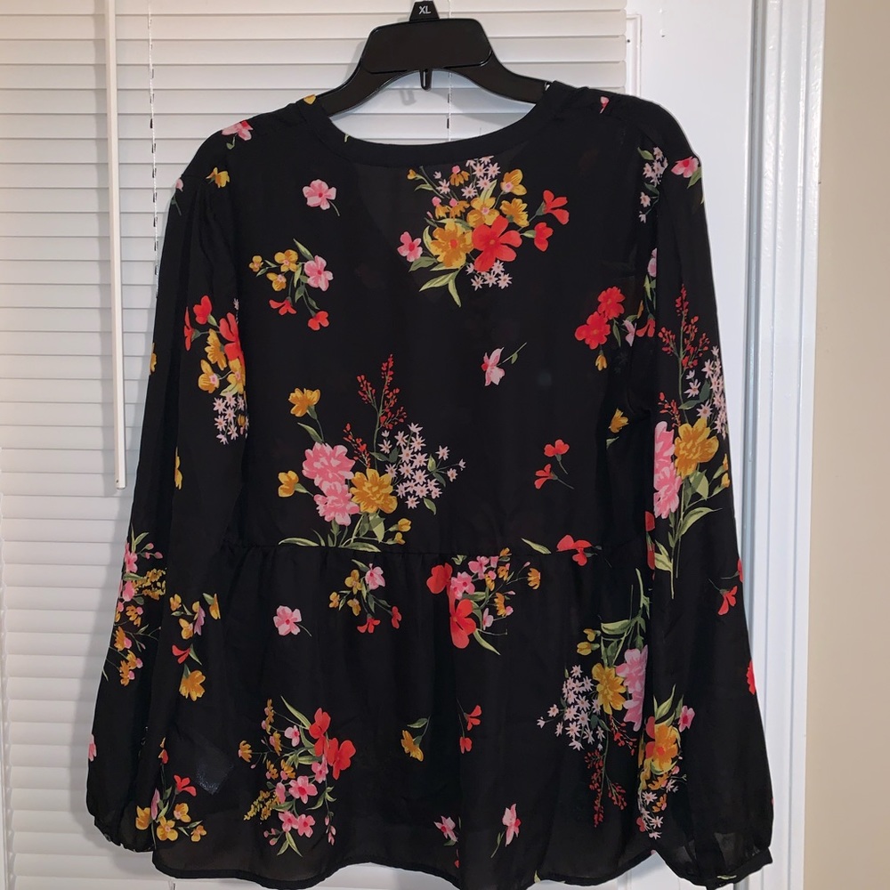 Black Floral Blouse- New without Tags